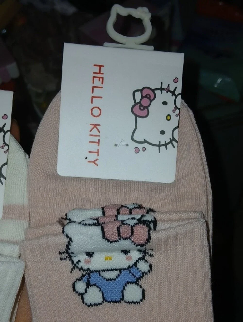 2 Hello Kitty Women's Teens Ankle Socks - White & Pink with Blue Motif